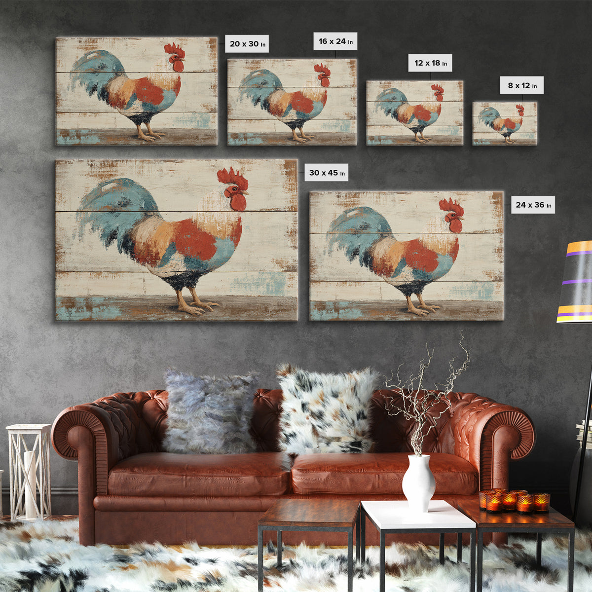 Rooster Painted in Cheerful Folk Colors Canvas Print, Farmhouse Art, Downloadable Art, Farmhouse Decor, Fine Art, Harvest, FAR-3x2-56