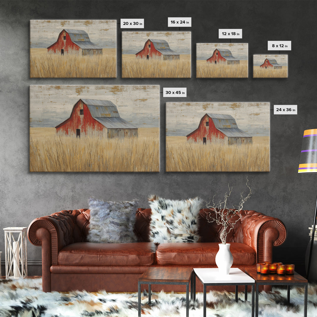 Rustic Barn in Golden Field Light Framed Canvas Print, Farmhouse Art, Botanical Prints, Farmhouse Decor, Fine Art, Harvest, FAR-3x2-78