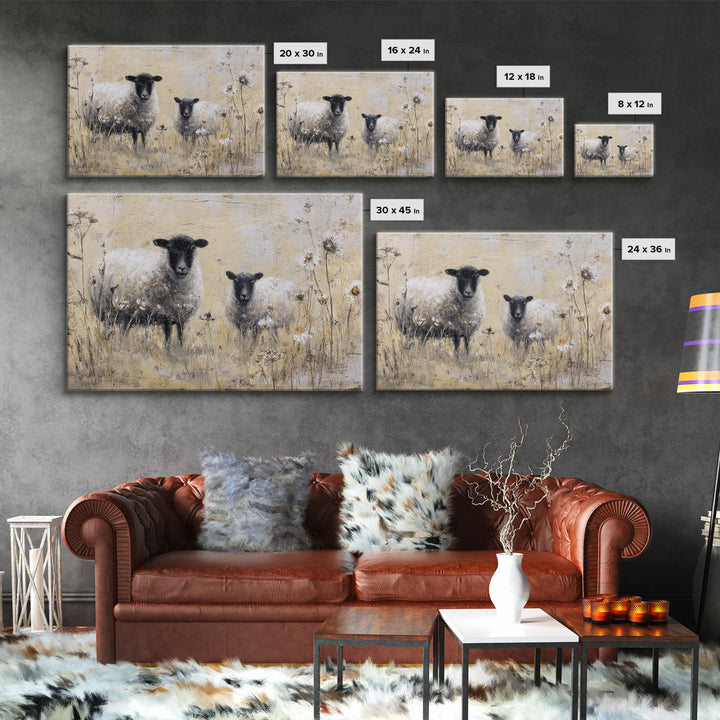 Black and White Sheep Canvas Print, Farmhouse Art, Boho Decor, Farmhouse Decor, Fine Art, Harvest, Wall Decor, Digital Prints, FAR-3x2-84