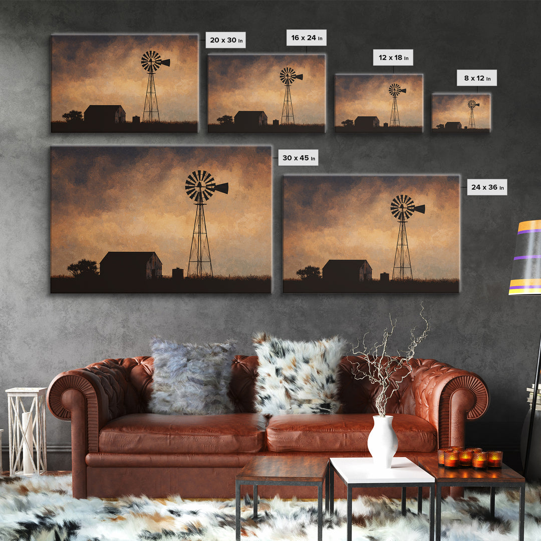 Windmill Silhouette at Sunset Canvas Print, Farmhouse Art, Downloadable Art, Farmhouse Decor, Fine Art, Harvest, FAR-3x2-93