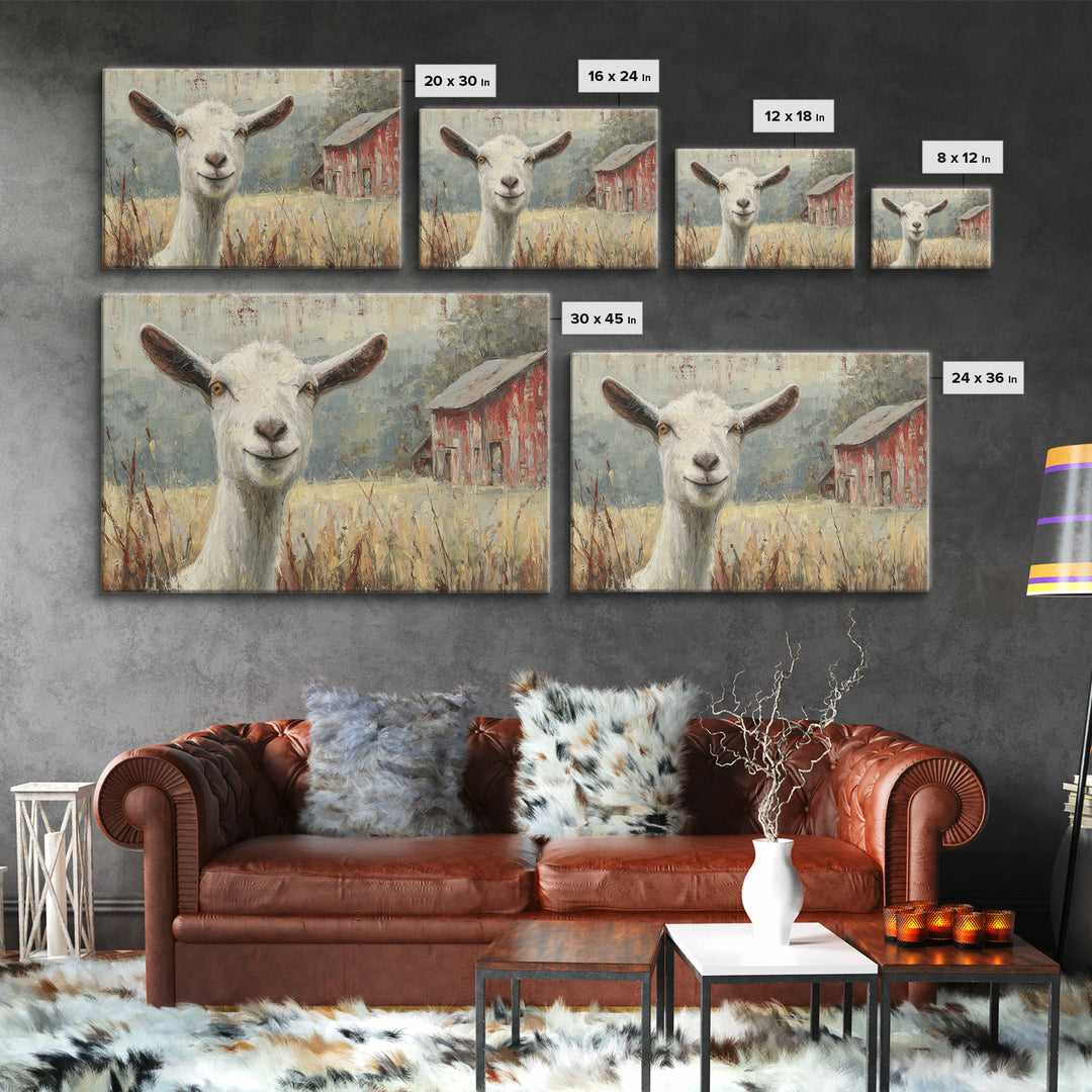 Goat Portrait with Playful Expression Canvas Print, Farmhouse Art, Black Wall Art, Farmhouse Decor, Fine Art, Harvest, FAR-3x2-94