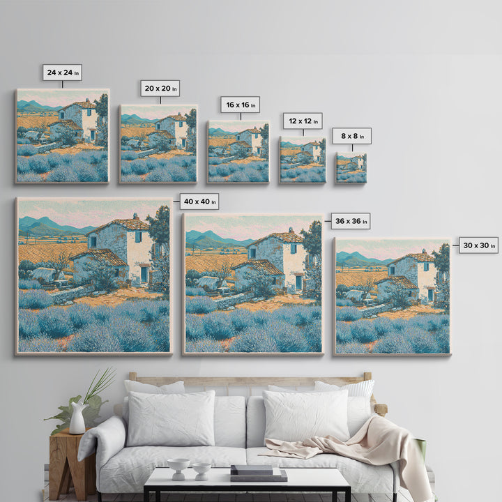 Lavender Field with Distant Stone Farmhouse Canvas Print, French Country Art, Farmhouse Wall Decor, Farmhouse Decor, Country, FCA-1x1-1