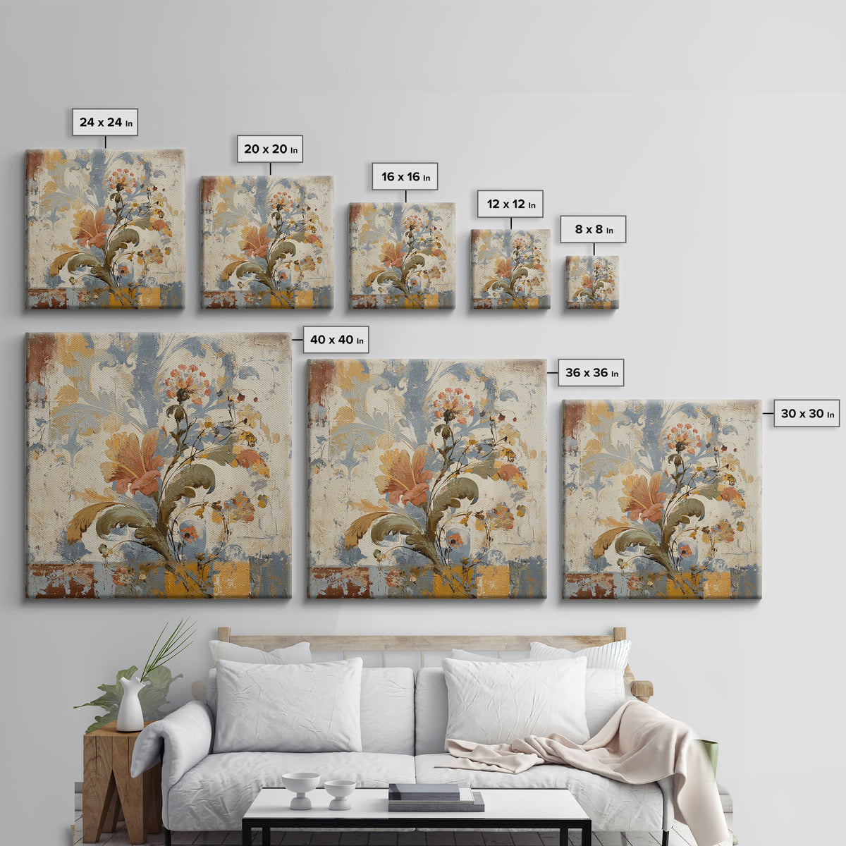 French Script Flourishes Without Readable Text Canvas Print, French Country Art, Home Decor Gift, Farmhouse Decor, Country, FCA-1x1-18