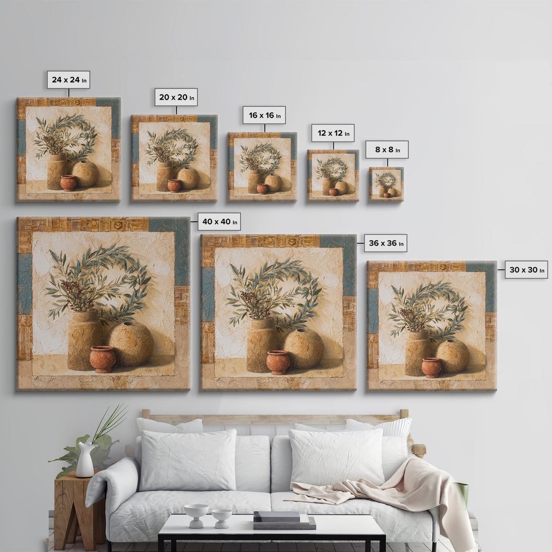 Olive Branch Wreath on Cream Ground Canvas Print, French Country Art, Farmhouse Wall Decor, Farmhouse Decor, Country, FCA-1x1-46