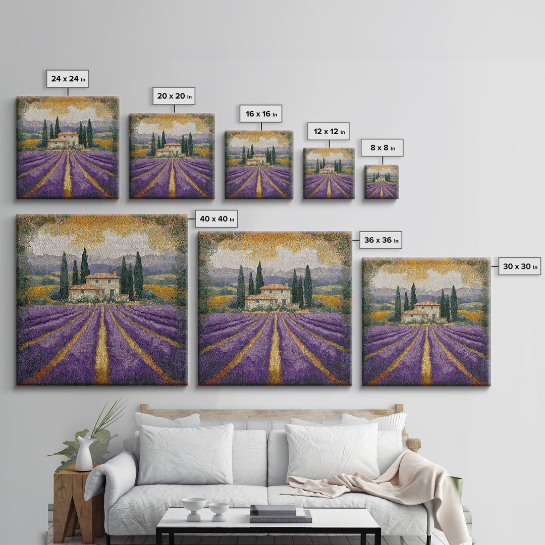 Lavender Field with Distant Stone Farmhouse Canvas Print, French Country Art, Landscape Painting, Farmhouse Decor, Country, FCA-1x1-49