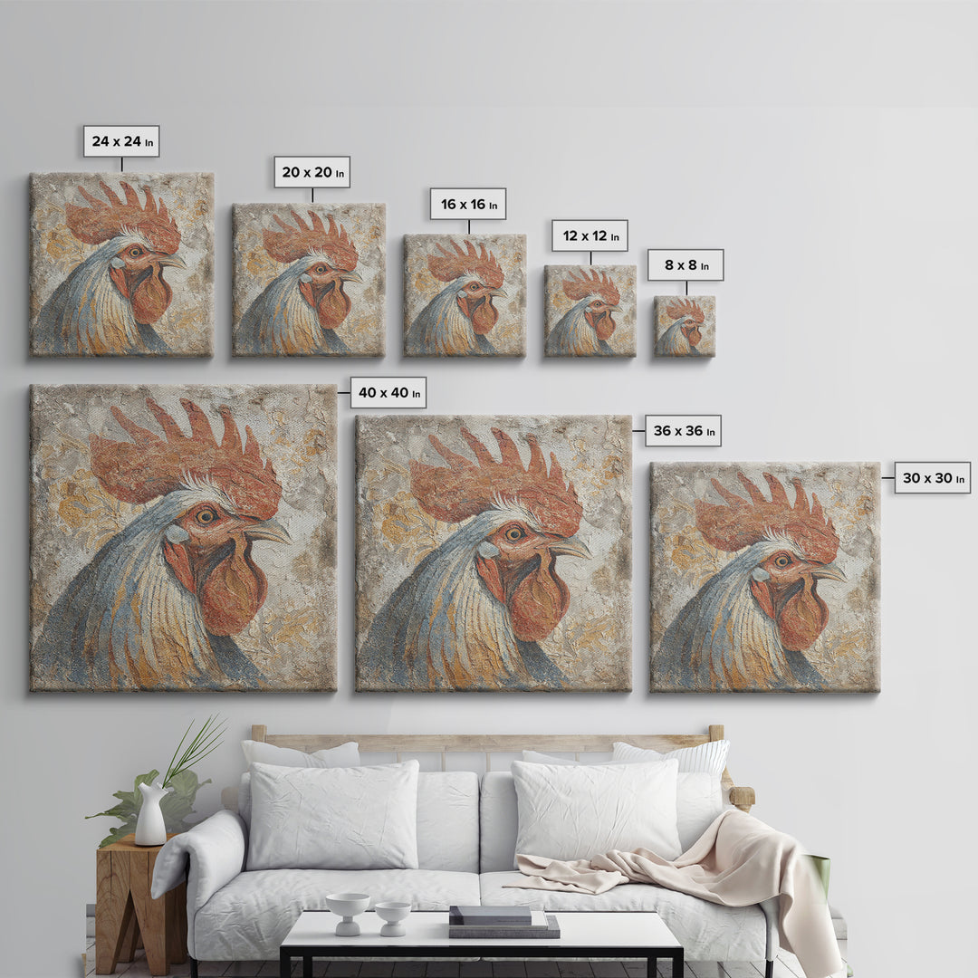 Rooster Portrait in Rustic French Palette Canvas Print, French Country Art, Botanical Prints, Farmhouse Decor, Country, FCA-1x1-50