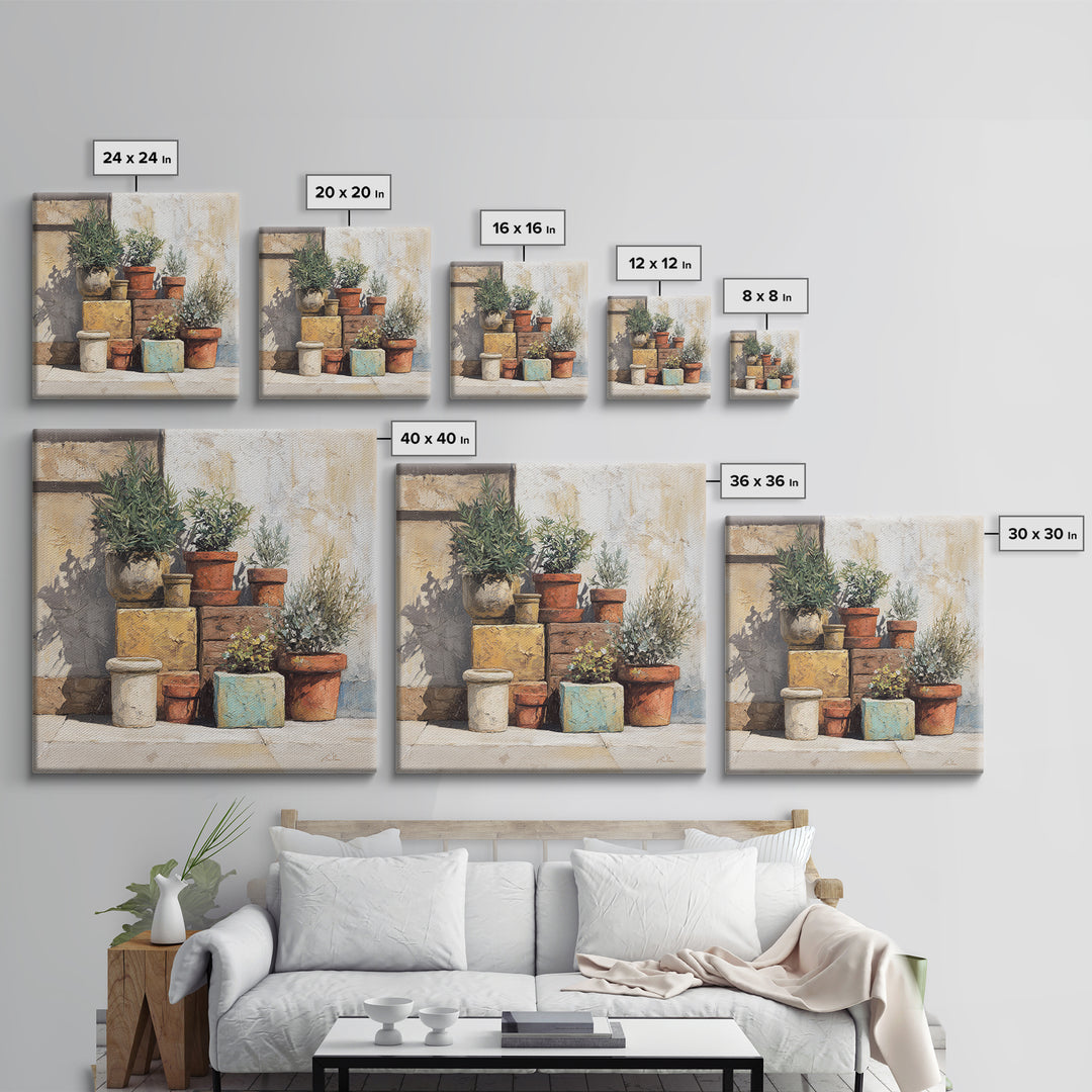 Terra Cotta Pots Canvas Print, French Country Art, Farmhouse Wall Art, Farmhouse Decor, Fine Art, Country, Boho Decor, FCA-1x1-59