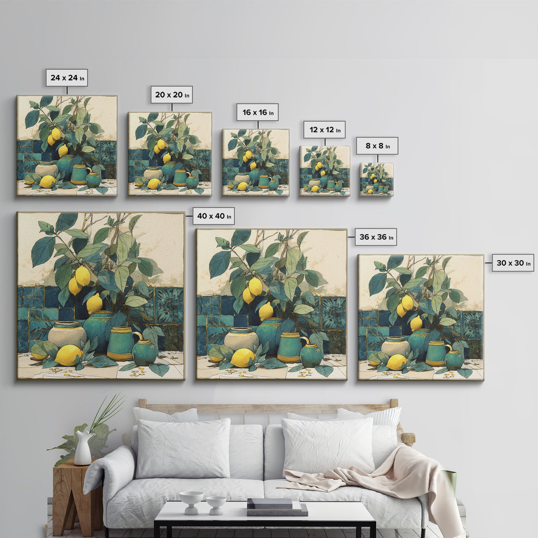 Aged Botanical Plate of Lemons and Leaves Canvas Print, French Country Art, Botanical Wall Art, Farmhouse Decor, Country, FCA-1x1-60