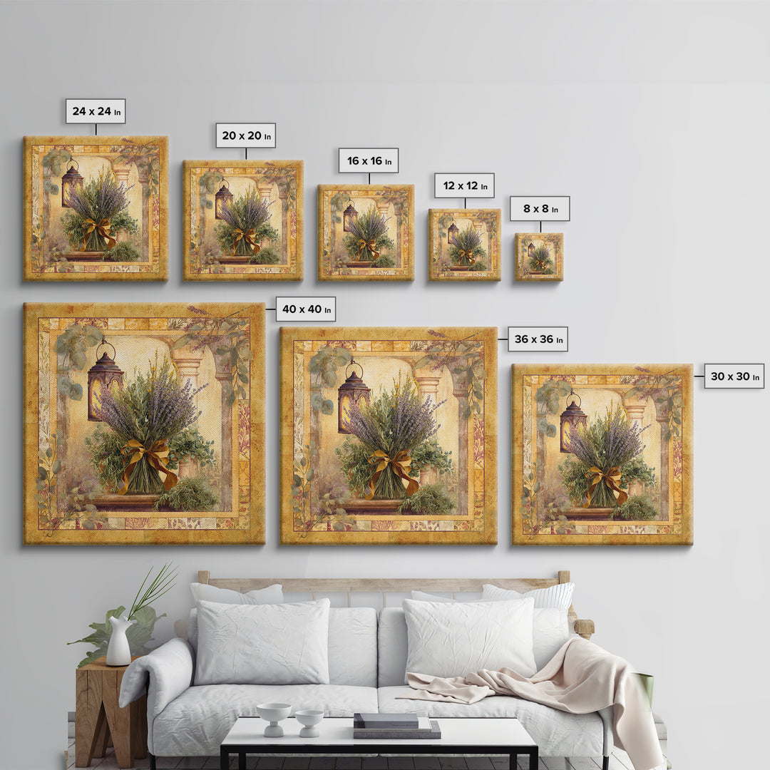 Farmhouse Kitchen Herbs Tied Framed Canvas Print, French Country Art, Digital Art Prints, Farmhouse Decor, Oil Painting, FCA-1x1-61