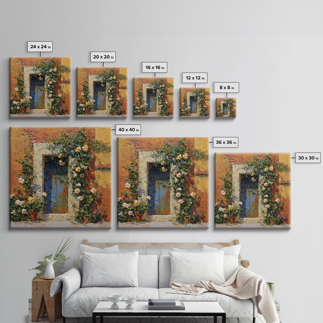 Rustic Door Covered Framed Canvas Print, French Country Art, Floral Wall Art, Farmhouse Decor, Fine Art, Country, Gallery Decor, FCA-1x1-65