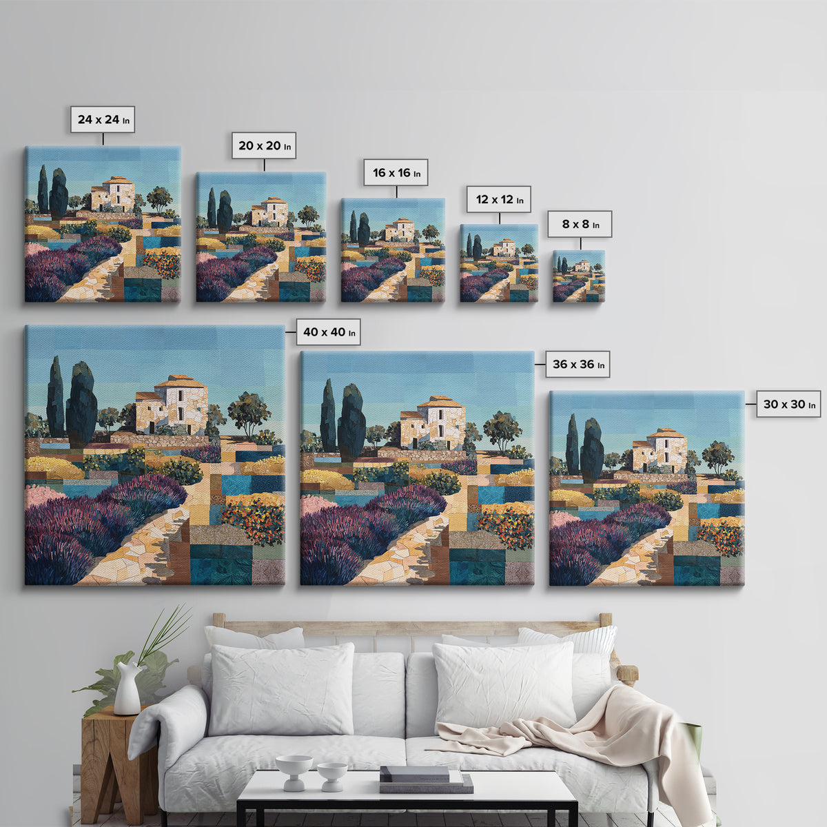 Lavender Field with Distant Stone Farmhouse Canvas Print, French Country Art, Downloadable Art, Farmhouse Decor, Country, FCA-1x1-73