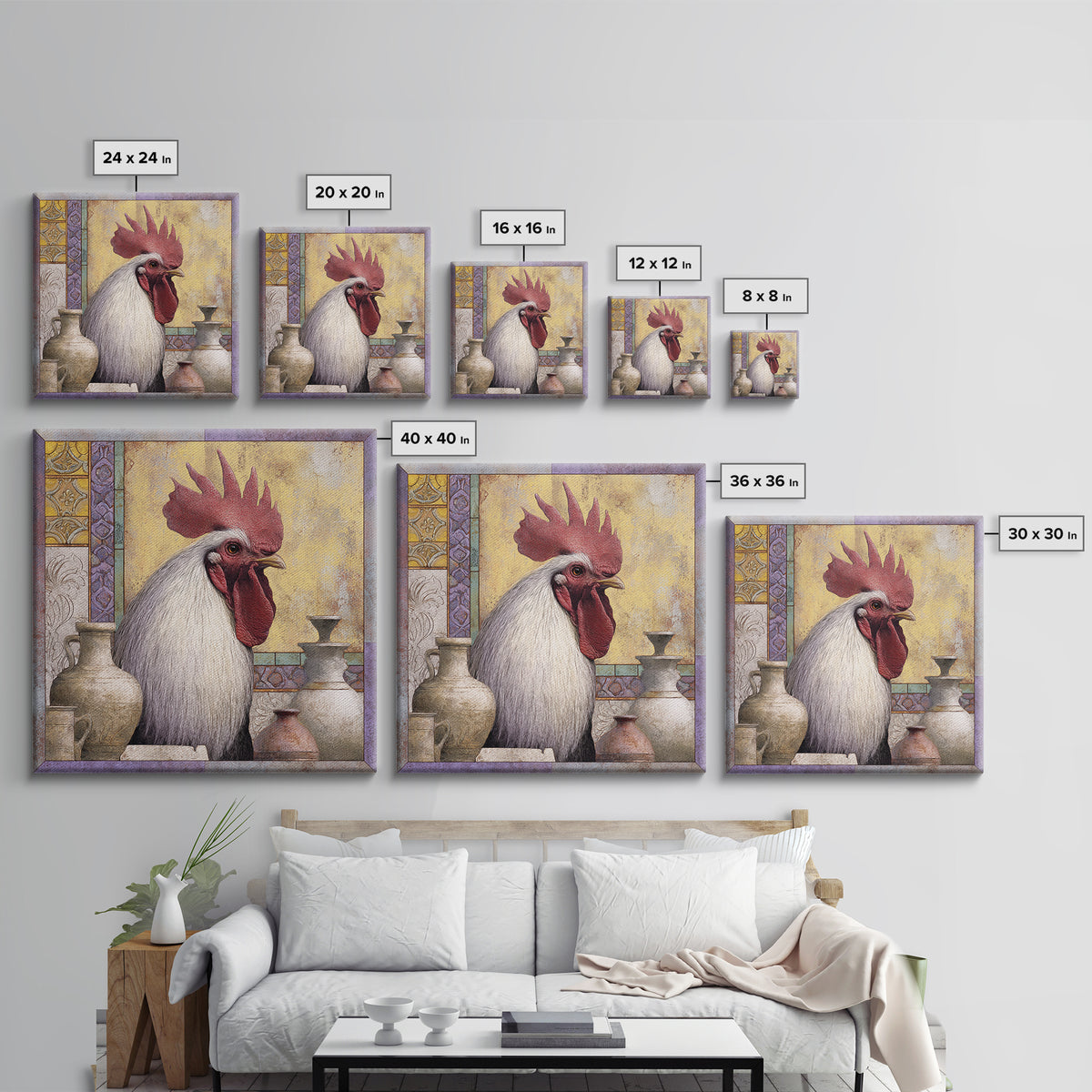 Rooster Portrait in Rustic French Palette Canvas Print, French Country Art, Eclectic Wall Art, Farmhouse Decor, Country, FCA-1x1-74
