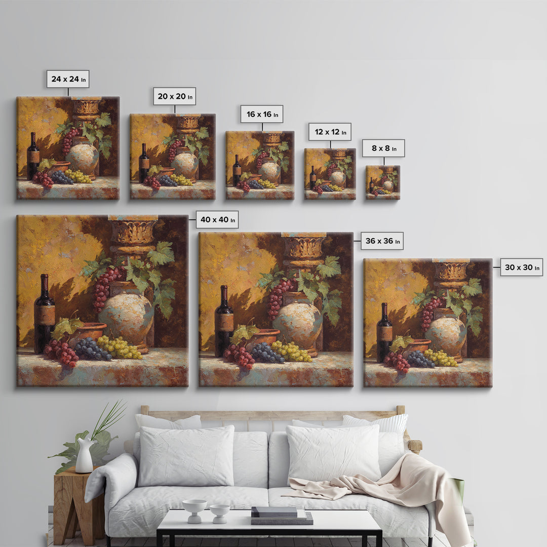 Grapes and Wine Still Life Canvas Print, French Country Art, Coastal Wall Art, Farmhouse Decor, Country, Above Bed Art, FCA-1x1-9