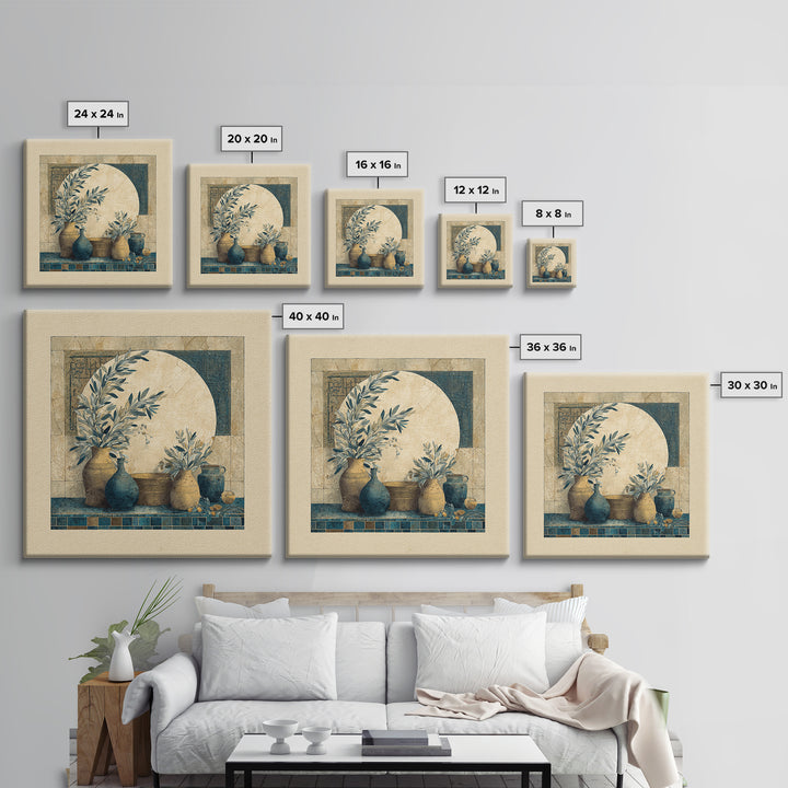 Olive Branch Wreath on Cream Ground Canvas Print, French Country Art, Landscape Painting, Farmhouse Decor, Watercolor Art, FCA-1x1-94