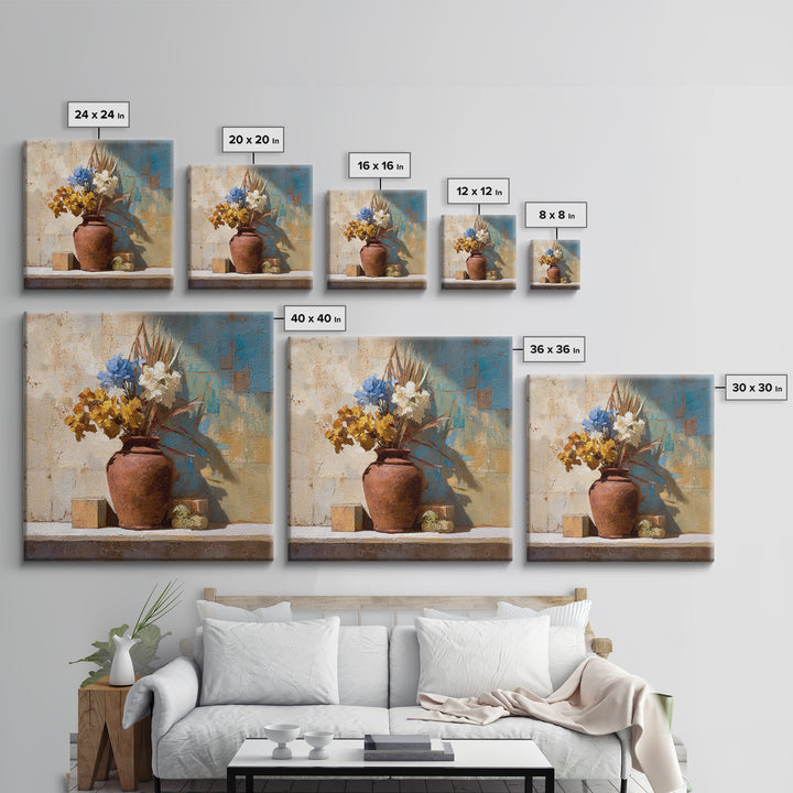 Antique Copper Pot and Flowers Still Life Framed Canvas Print, French Country Art, Wall Art, Farmhouse Decor, Fine Art, Country, FCA-1x1-96
