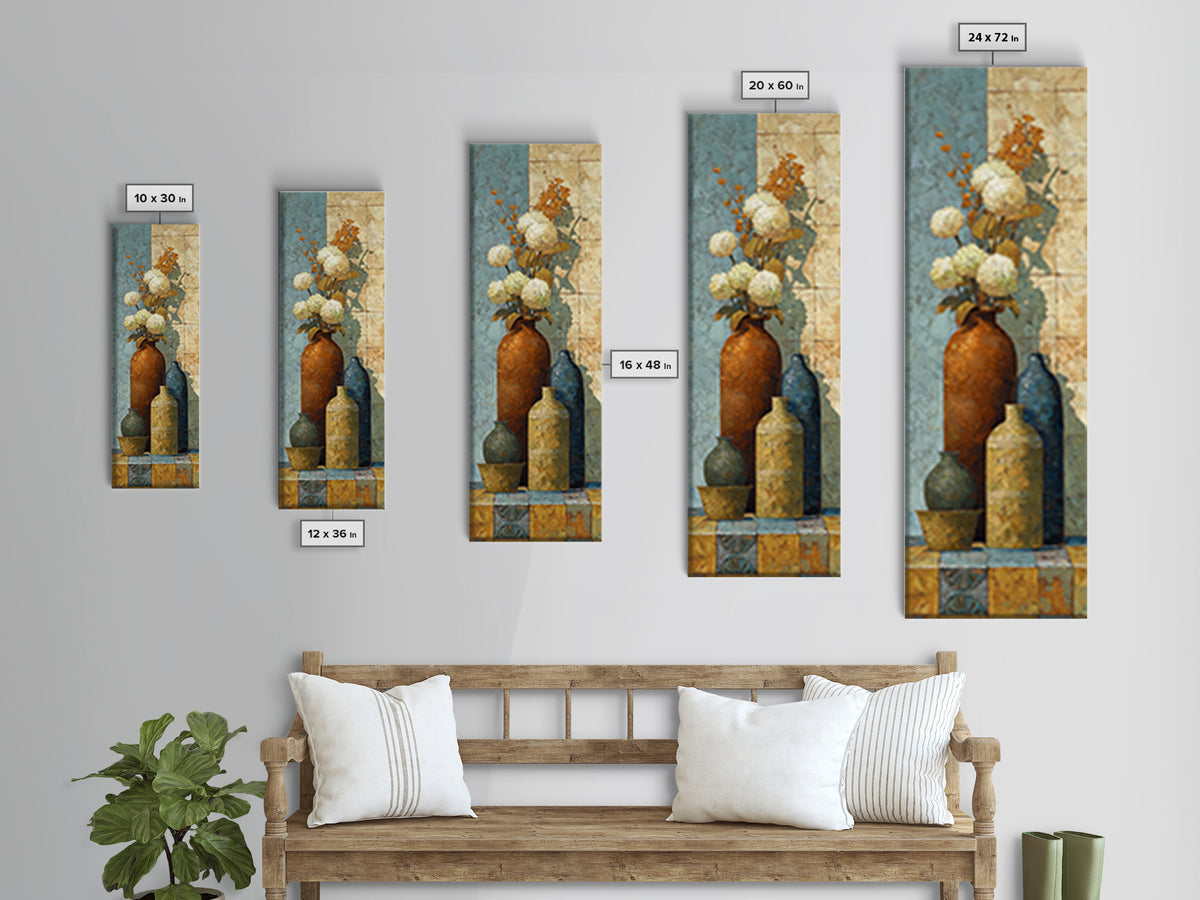 Antique Copper Pot and Flowers Still Life Canvas Print, French Country Art, Botanical Wall Art, Farmhouse Decor, Watercolor Art, FCA-1x3-12