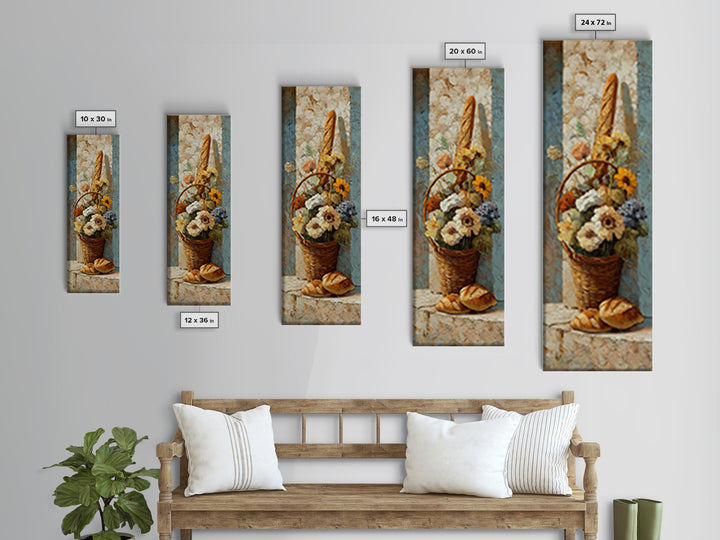 French Market Basket Framed Canvas Print, French Country Art, Downloadable Art, Farmhouse Decor, Oil Painting, Country, FCA-1x3-19