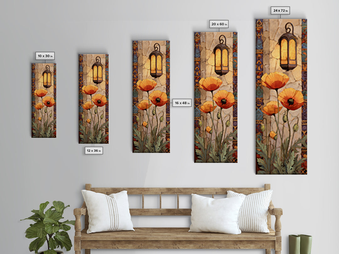 Poppies Beside a Stone Garden Wall Canvas Print, French Country Art, Digital Download Art, Farmhouse Decor, Watercolor Art, FCA-1x3-27