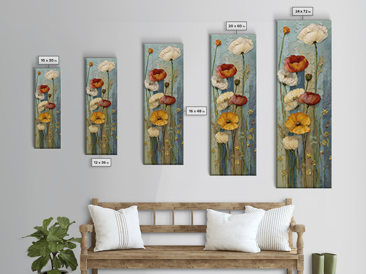 Poppies Beside a Stone Garden Wall Canvas Print, French Country Art, French Country Decor, Farmhouse Decor, Country, FCA-1x3-3