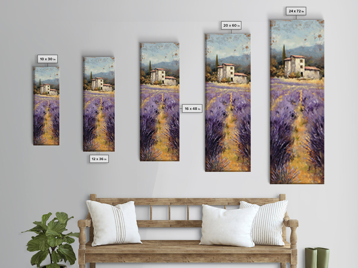 Lavender Field with Distant Stone Farmhouse Canvas Print, French Country Art, Landscape Painting, Farmhouse Decor, Country, FCA-1x3-37
