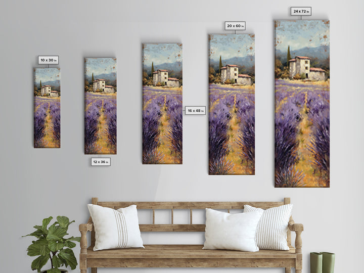 Lavender Field with Distant Stone Farmhouse Canvas Print, French Country Art, Landscape Painting, Farmhouse Decor, Country, FCA-1x3-37