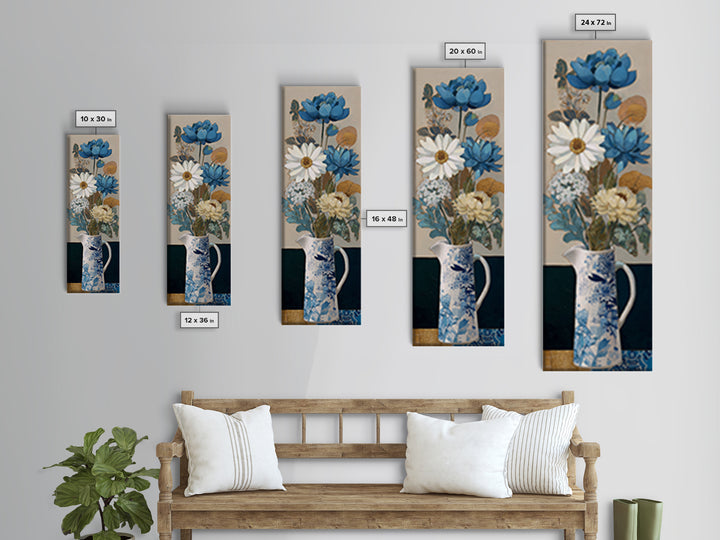 Blue and White Ceramic Pitcher Canvas Print, French Country Art, Gallery Decor, Farmhouse Decor, Oil Painting, Country, FCA-1x3-39