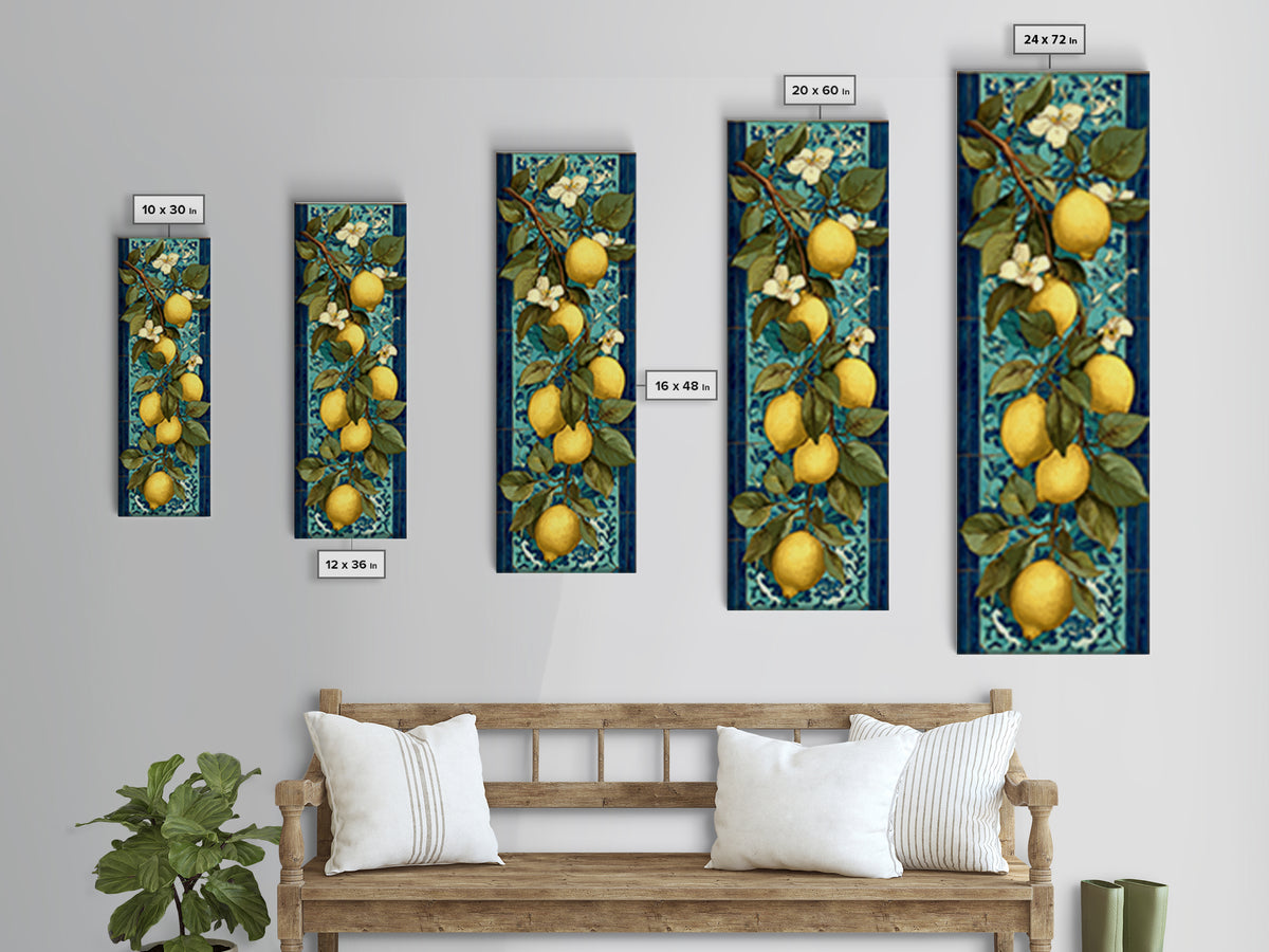 Aged Botanical Plate of Lemons and Leaves Canvas Print, French Country Art, Digital Download Art, Farmhouse Decor, Country, FCA-1x3-48