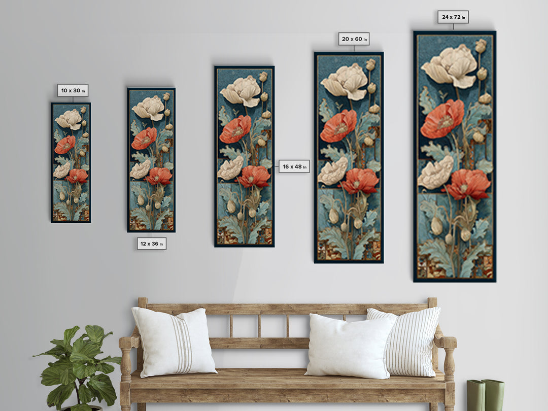 Poppies Beside a Stone Garden Wall Canvas Print, French Country Art, Art Print, Farmhouse Decor, Country, Digital Wall Art, FCA-1x3-51