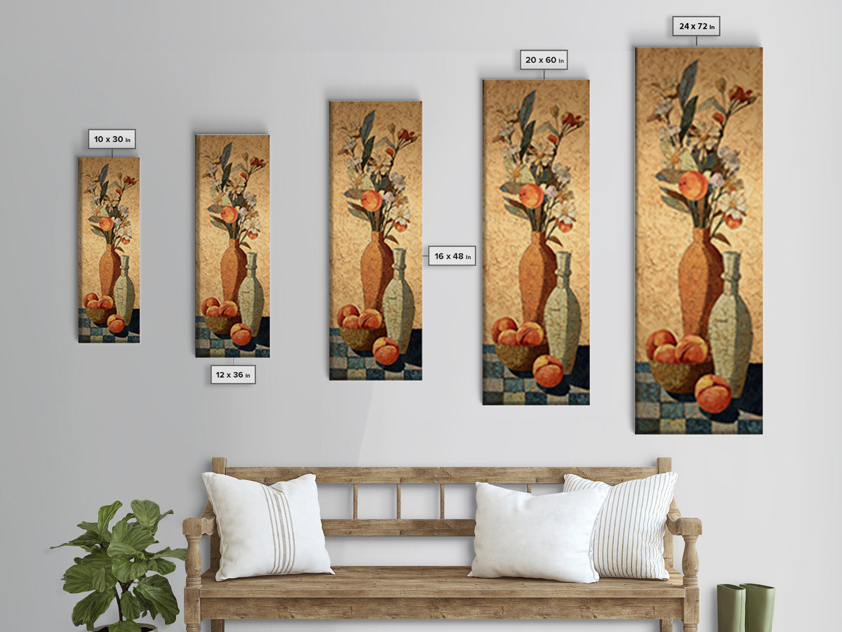 Basket of Fresh Peaches and Wildflowers Canvas Print, French Country Art, Statement Artwork, Farmhouse Decor, Fine Art, Country, FCA-1x3-56