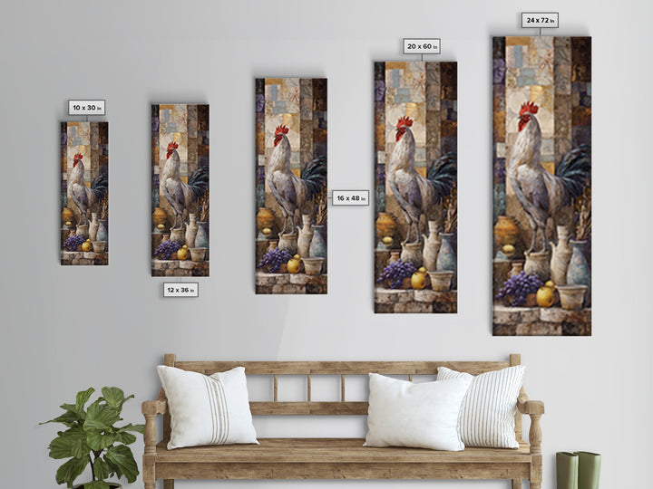 Rooster Portrait in Rustic French Palette Framed Canvas Print, French Country Art, Eclectic Wall Art, Farmhouse Decor, Country, FCA-1x3-62