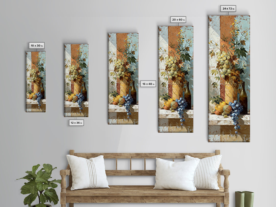 Grapes and Wine Still Life Framed Canvas Print, French Country Art, French Country Decor, Farmhouse Decor, Oil Painting, FCA-1x3-69