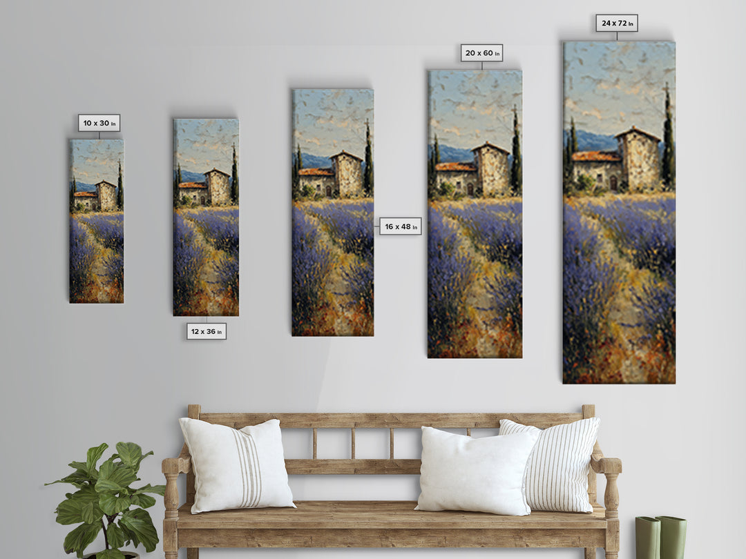 Lavender Field with Distant Stone Farmhouse Canvas Print, French Country Art, Wall Decor, Farmhouse Decor, Fine Art, Country, FCA-1x3-85