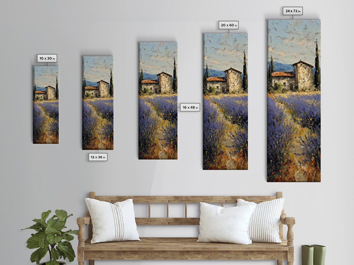 Lavender Field with Distant Stone Farmhouse Canvas Print, French Country Art, Wall Decor, Farmhouse Decor, Fine Art, Country, FCA-1x3-85