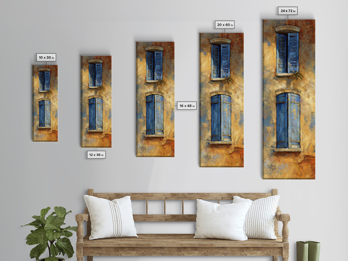 Weathered Window with Blue Shutters Canvas Print, French Country Art, Botanical Wall Art, Farmhouse Decor, Watercolor Art, FCA-1x3-9