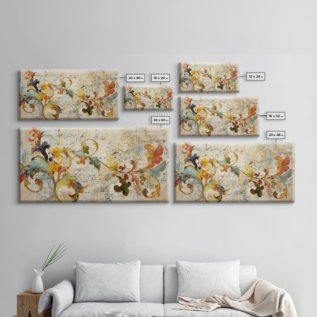 French Script Flourishes Without Readable Text Canvas Print, French Country Art, Landscape Wall Art, Farmhouse Decor, Country, FCA-2x1-14
