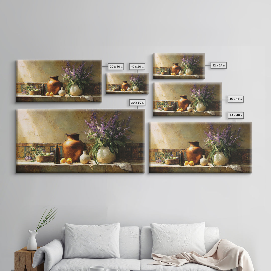 Antique Copper Pot and Flowers Still Life Framed Canvas Print, French Country Art, Modern Decor, Farmhouse Decor, Country, FCA-2x1-20