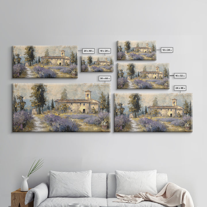 Lavender Field with Distant Stone Farmhouse Canvas Print, French Country Art, Farmhouse Decor, Oil Painting, Country, FCA-2x1-21