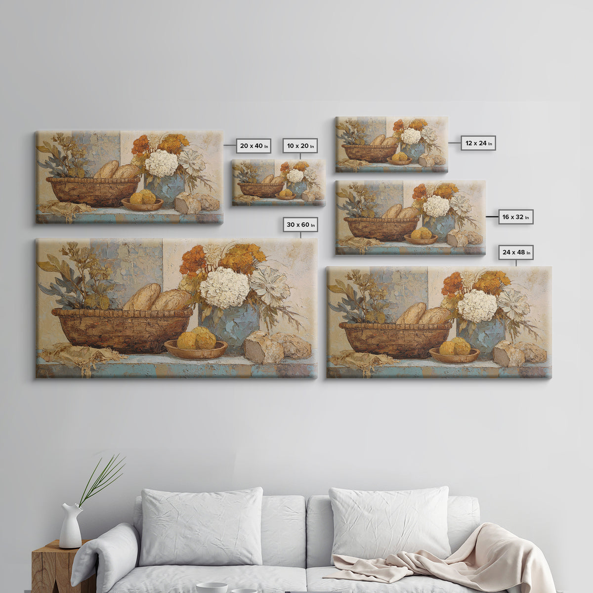 French Market Basket Framed Canvas Print, French Country Art, Digital Wall Art, Farmhouse Decor, Oil Painting, Country, FCA-2x1-3