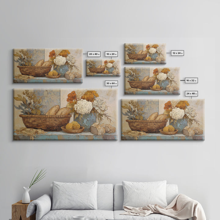 French Market Basket Framed Canvas Print, French Country Art, Digital Wall Art, Farmhouse Decor, Oil Painting, Country, FCA-2x1-3