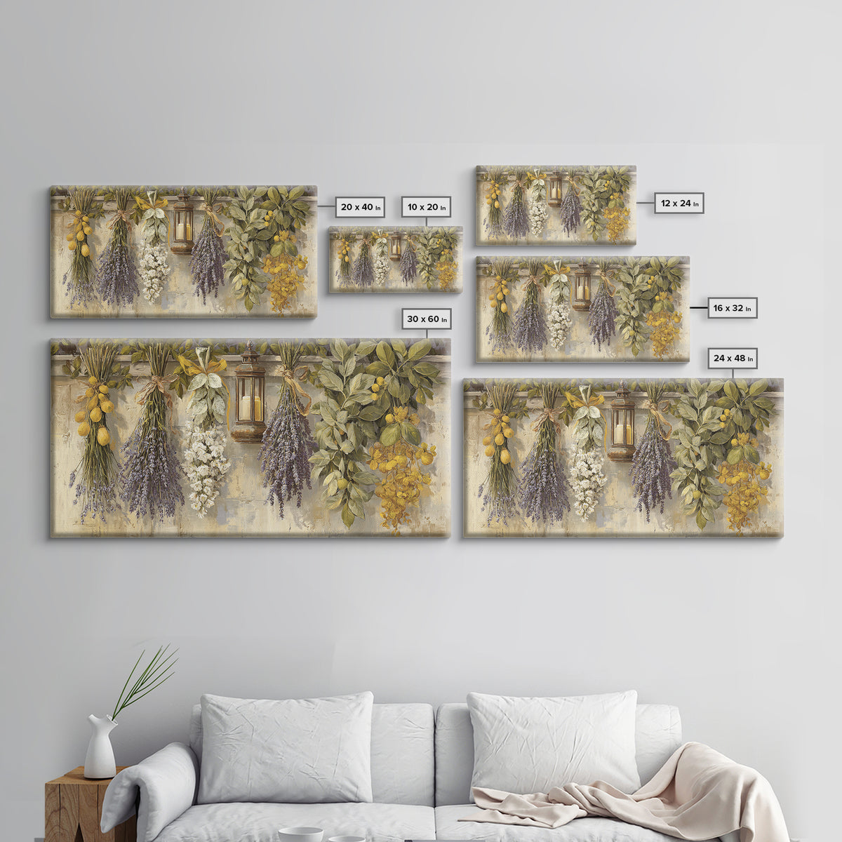 Farmhouse Kitchen Herbs Tied Framed Canvas Print, French Country Art, Above Bed Art, Farmhouse Decor, Fine Art, Country, FCA-2x1-33