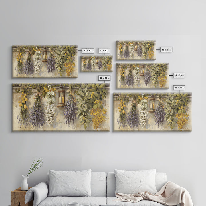 Farmhouse Kitchen Herbs Tied Framed Canvas Print, French Country Art, Above Bed Art, Farmhouse Decor, Fine Art, Country, FCA-2x1-33