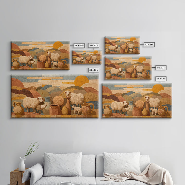 Pastoral Sheep in Rolling Countryside Framed Canvas Print, French Country Art, Home Decor, Farmhouse Decor, Fine Art, Country, FCA-2x1-34