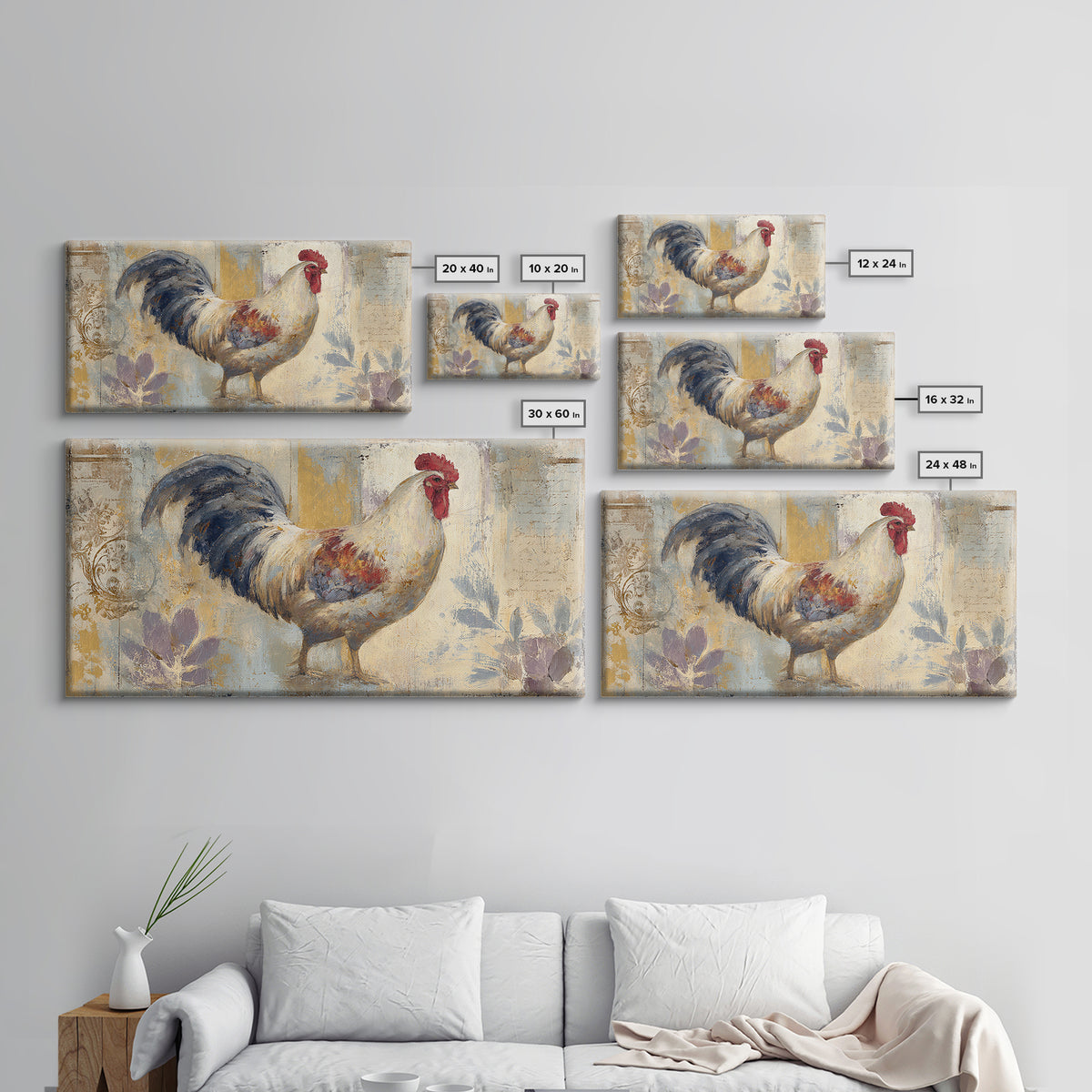 Rooster Portrait in Rustic French Palette Framed Canvas Print, French Country Art, Neutral Decor, Farmhouse Decor, Country, FCA-2x1-46