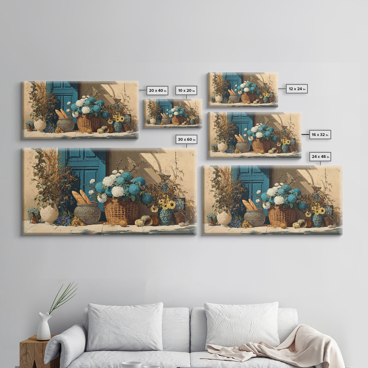 French Market Basket Framed Canvas Print, French Country Art, Digital Wall Art, Farmhouse Decor, Country, Floral Wall Art, FCA-2x1-51