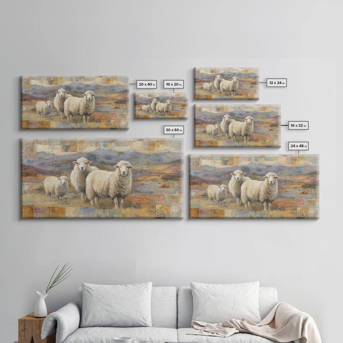 Pastoral Sheep in Rolling Countryside Canvas Print, French Country Art, Statement Artwork, Farmhouse Decor, Fine Art, Country, FCA-2x1-58