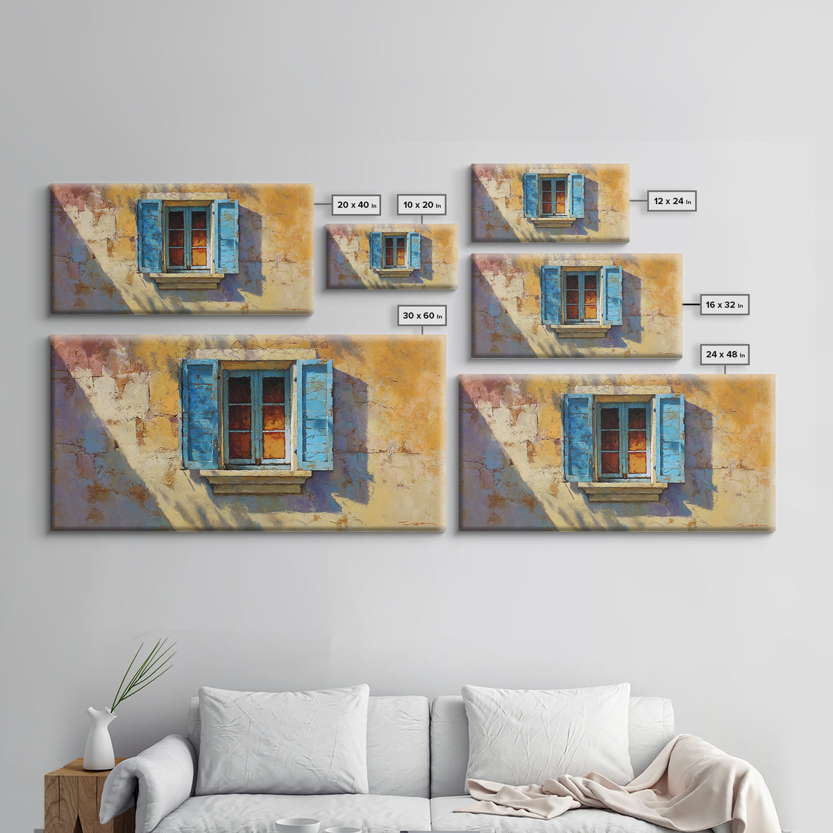 Weathered Window with Blue Shutters Framed Canvas Print, French Country Art, Boho Decor, Farmhouse Decor, Abstract Art, Country, FCA-2x1-65