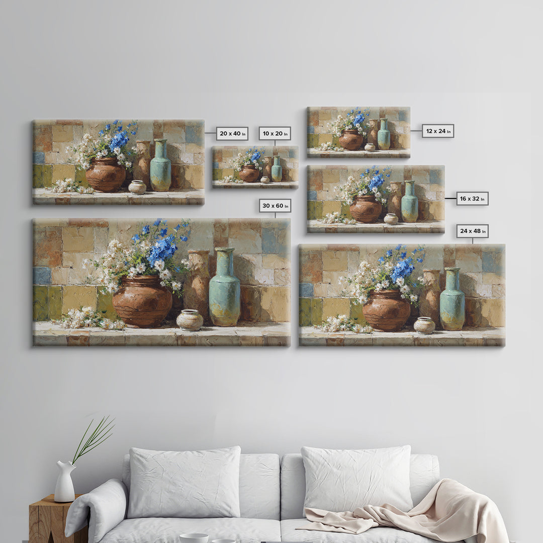 Antique Copper Pot and Flowers Still Life Canvas Print, French Country Art, Oil Painting, Farmhouse Decor, Watercolor Art, FCA-2x1-68