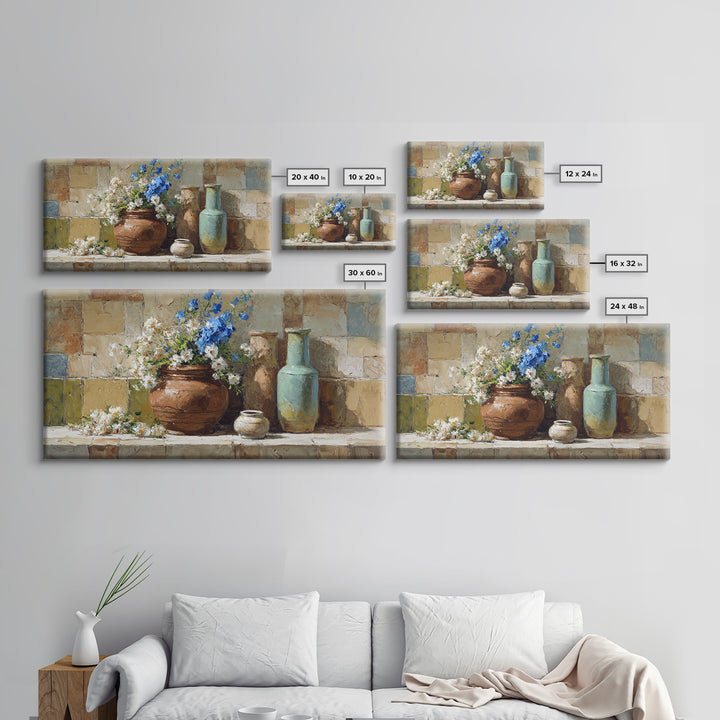 Antique Copper Pot and Flowers Still Life Canvas Print, French Country Art, Oil Painting, Farmhouse Decor, Watercolor Art, FCA-2x1-68