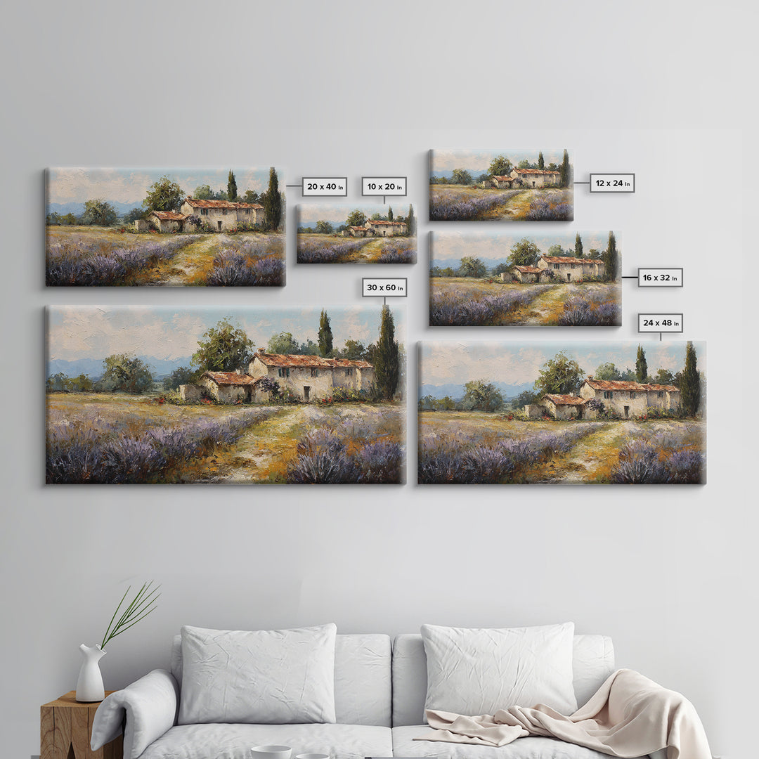 Lavender Field with Distant Stone Farmhouse Canvas Print, French Country Art, Minimalist Decor, Farmhouse Decor, Country, FCA-2x1-69