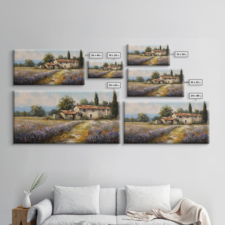 Lavender Field with Distant Stone Farmhouse Canvas Print, French Country Art, Minimalist Decor, Farmhouse Decor, Country, FCA-2x1-69